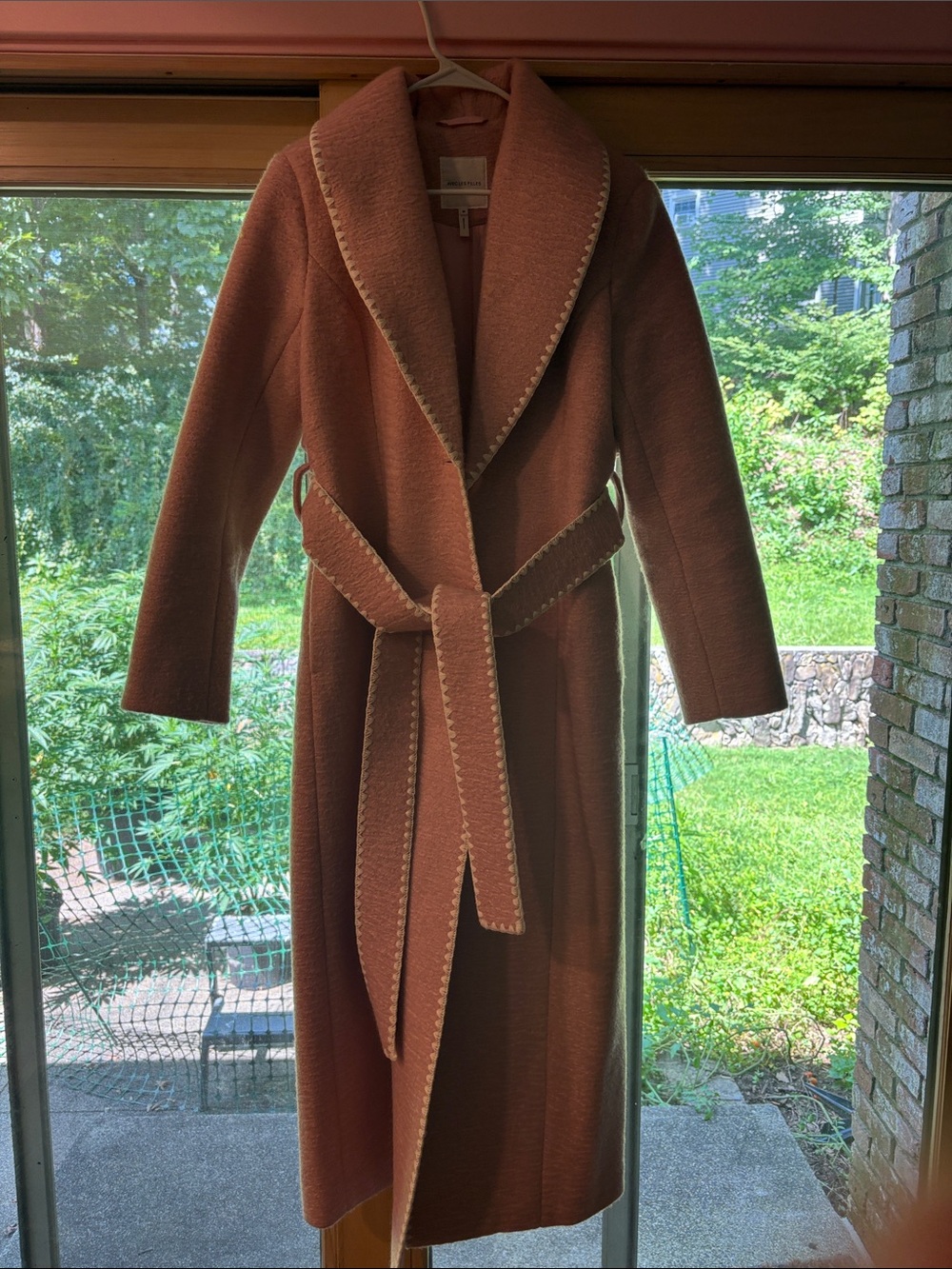Avec Les Filles Long Belted Trench Coat in Dusty Rose